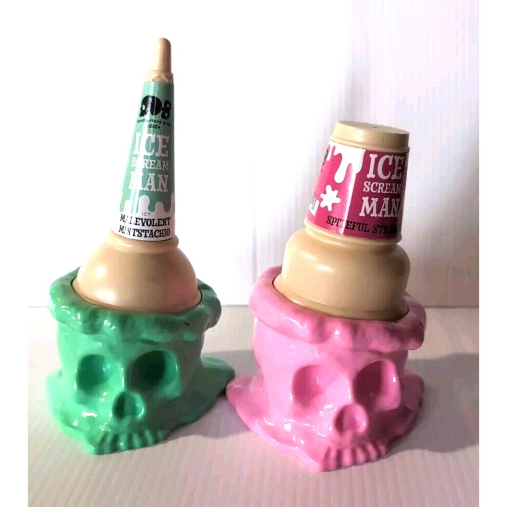 Ice Cream Man Skull Figure Set of Two- Mintstachio & Strawberry NWT
